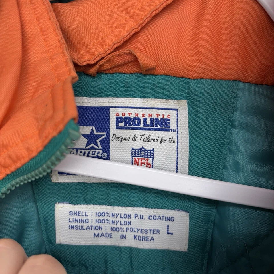 Chaqueta de inicio Miami Dolphins para hombre grande ProLine acolchada 1/2 cremallera vintage Foto 3 de 4