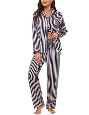 Silk Satin Pajamas for Women Set 2 Piece Silk Pjs Long Sleeve Top Cozy Sleepw...