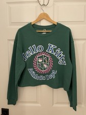 Hello Kitty New Green Cropped Sweatshirt Soft Womens L Longsleeved