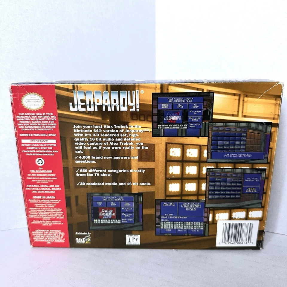 Nintendo N64 Jeopardy! Video Game 1998 + Box & Manual Authentic CIB Complete - Image 3 of 4