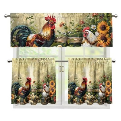 Chicken Print 3 Piece Kitchen Blackout Curtains Elegant Curtains Tier and Val...