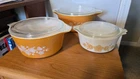 Vintage Pyrex Butterfly Gold 475-B 474-B, 472-B Casserole Dishes With Lids