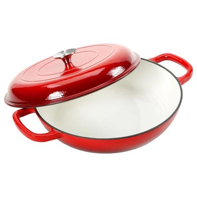 Red Enameled Cast Iron Casserole Dish with Lid   Double Handles   Oven Safe