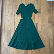 Boden Green Ribbed Knit Midi Dress Cutout Waist Short Sleeve Fit Flare 8R