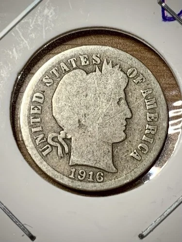 1916-P Barber Dime 90% Silver Good Circulated Wreath Details Sleeved FREE SHIP
