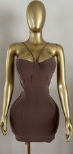 Brown Bodycon Dress Mini Sweetheart Strappy Backless Sleeveless Size L