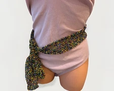 Women’s Beaded Wide Belt Scarf Heavy Hippie Indie 68”