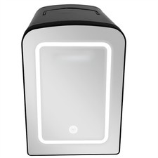 Gallery 6.5L 9 Can Lighted Beauty Mirror Mini Fridge, Personal Cooler in Black