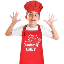Kids Apron and Chef Hat Set, Junior Chef Apron Adjustable Child Ap