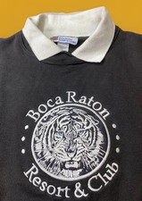 Vtg Boca Raton Resort  Club Tiger Embroidered Collar Sweatshirt Made in USA XL