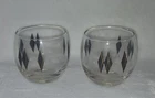 Vintage MCM Roly Poly Glasses Black Gold Atomic Diamond Lowball Set 2 MidCentury