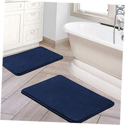  Bath Mat Memory Foam Set Bathroom Rug Set 20'' x 32'' Plus 17'' x 24'' Navy