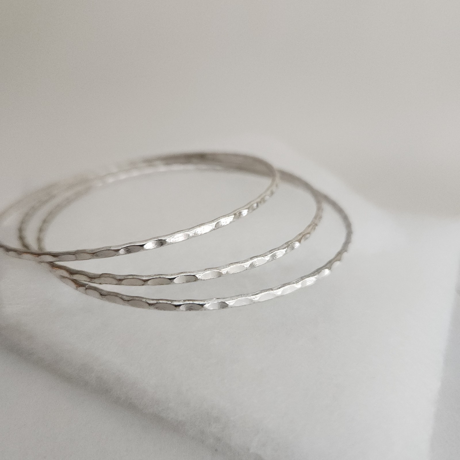 Sterling Silver Hammered Stacking Bangles Set of … - image 2