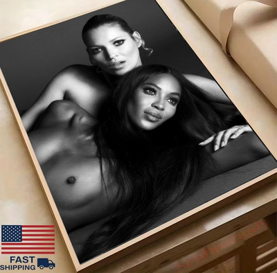#ad #ad Naomi Campbell and Kate Moss Print Black and White Wall Art Trendy Poster $13.71