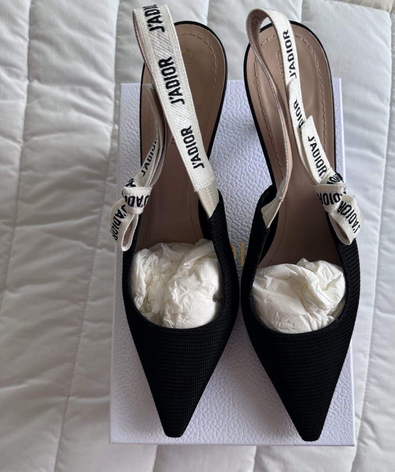 J’Adior Dior Black Fabric Slingback Kitten Heels 42