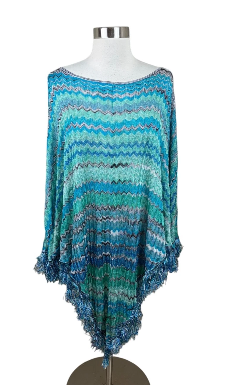 Chico's NEW Black Label Blue Zig Zag Knit Poncho Topper Size L/XL Artsy Boho