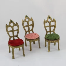 Antique Bronze & Velvet Miniature DOLLHOUSE Chairs Furniture RETRO