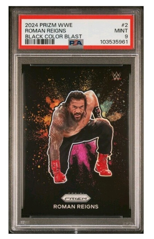 2024 PANINI PRIZM WWE - ROMAN REIGNS - BLACK COLOR BLAST SSP PSA 9
