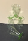 Federal Depression Green Uranium Glass Etched Floral Tumbler Set of 4 Glows