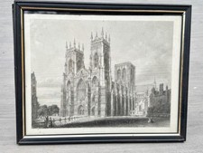 ANTIQUE FRAMED ENGRAVING YORK MINSTER CATHEDRAL GOTHIC ARCHITECTURE JOHN GODFREY