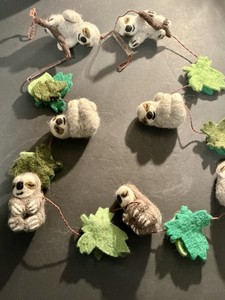 Handmade 100% Wool Felt 7 Sloth Garland, Baby Nursery—Nepal