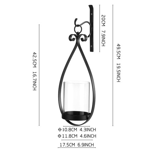 Hanging Water Drop-Shaped Wall Sconce Wall Mounted Hurricane Candle Holder Gl... - Picture 2 of 9
