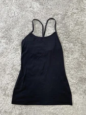 Lululemon Tank Top Womens 4 Black Power Y Built In Bra Racerback Yoga Athletic