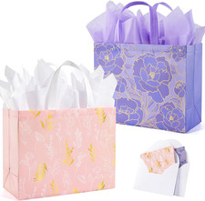 2 Pack 13" Large Beautiful Gift Bags Set with Greeting Card and Tissue Paper, Re