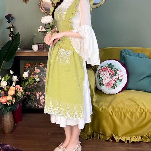 Lady Lace Cotton Apron Kitchen Florist Casual Workwear Apron Retro with Pockets - Picture 7 of 15