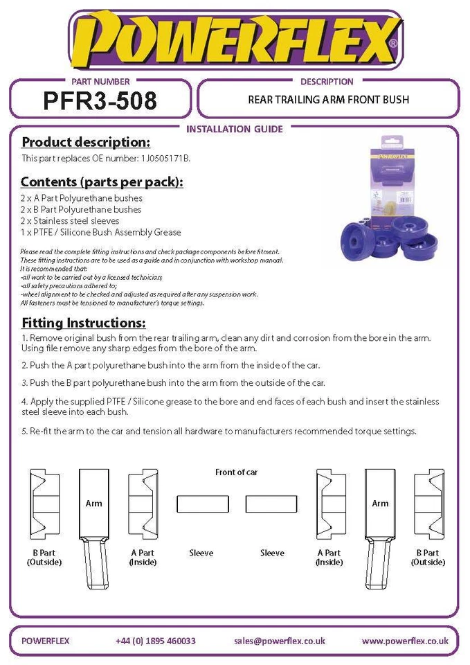Powerflex Nero Bracci Posteriori Tranne Per VW Bora 4WD 99-05 PFR3-508BLK - Immagine 3 di 4