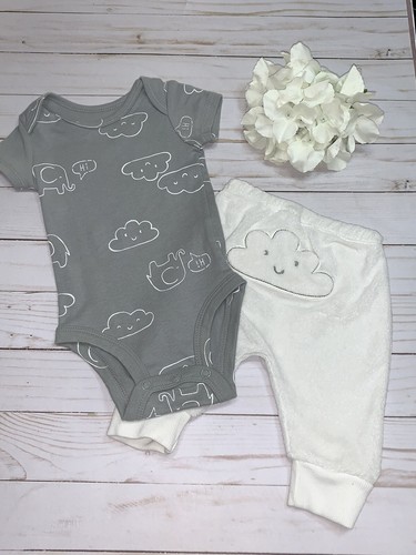 Carter’s Baby Boy “Clouds And Elephants” Bodysuit & Pant Set Size - 3 Months - Picture 1 of 4