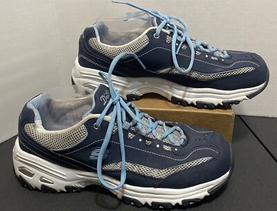 SKECHERS  D'lite Women's Size 10 Leather Casual Comfort Shoes BLUE/SILVER