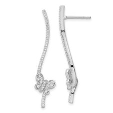 43.63mm Sterling Silver Rhodium-plated CZ Dangle Bar Butterfly Post Earrings