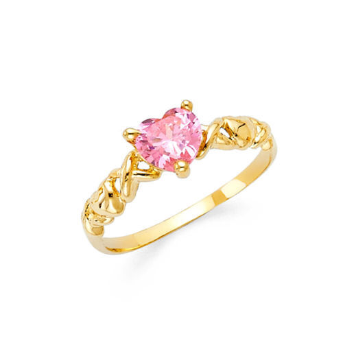 Anillo 'XOXO' Corazón Circonita Cúbica Rosa Para Mujer Oro Amarillo 14K Genuino Talla 7 - Imagen 18 de 18