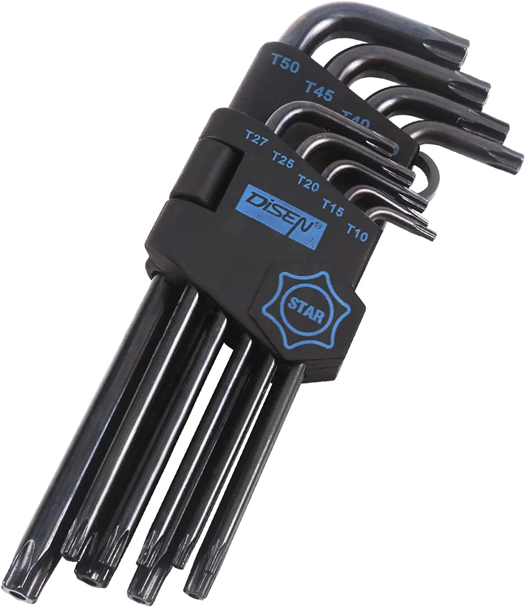 9 Pieces Torx Star Allen Wrench Set Long Arm Star Key Set T10 T50 Chrome