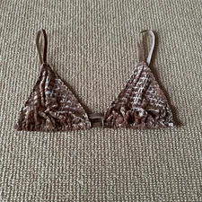 Skims Chai Velvet Logo Triangle Bralette, Size Medium NWT