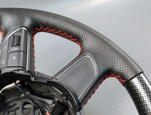 AUDI RS7 A7 A6 QUATTRO S7 S6 HYDROPDIPPED LEATHER RED STICHES STEERING WHEEL - Picture 5 of 19