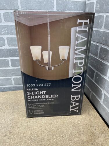Hampton Bay Helena 19 in. 3-Light Brushed Nickel Chandelier Frosted Glass