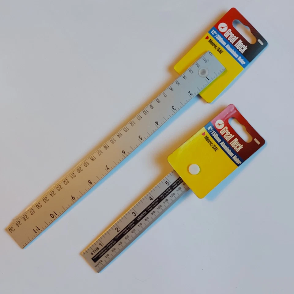 Great Neck Ruler - Choose 150mm or 300mm Aluminium Ruler Rule (6" or 12")