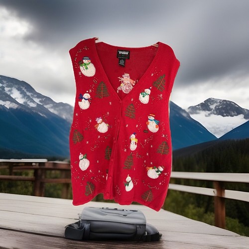 Vtg Women’s 1990’s Studio Snowman Snow Winter Christmas Sweater Vest sz 2XL GUC - Picture 9 of 15