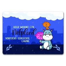 Nilpferd Fußmatte in 35x50 cm ohne Rand mit Spruch Nölpferd Vorsicht schlechte