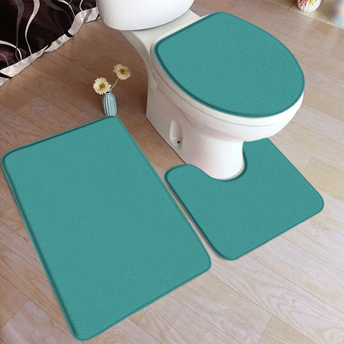 3tlg Schwarz Badematten Set Flanell Badvorleger U-Form Auflage Toilettendeckel Deckel Boden - Bild 9 von 23