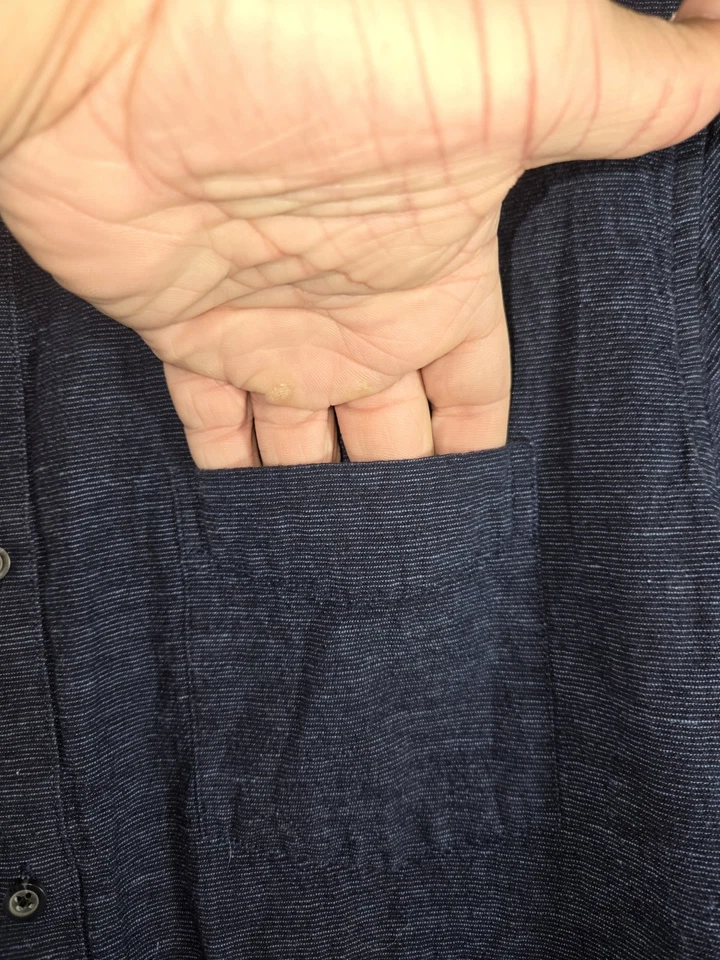 Mark Anthony Linen Blend Slim Fit Size Large Short Sleeve Navy Blue - Image 2 of 4