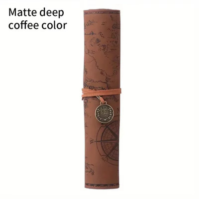 Retro Leather Treasure Map Roll Pencil Case Large Capacity Stationery Bag Gift