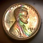 🌈 1932- D - Lincoln Wheat Cent - Rainbow Toning - AU/UNC - RB - C00321
