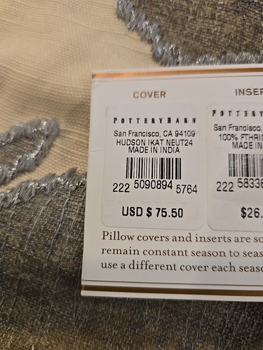 Pottery Barn Hudson Ikat Pillow Cover 24" one new in package. Retail $75 NWT - Picture 7 of 17