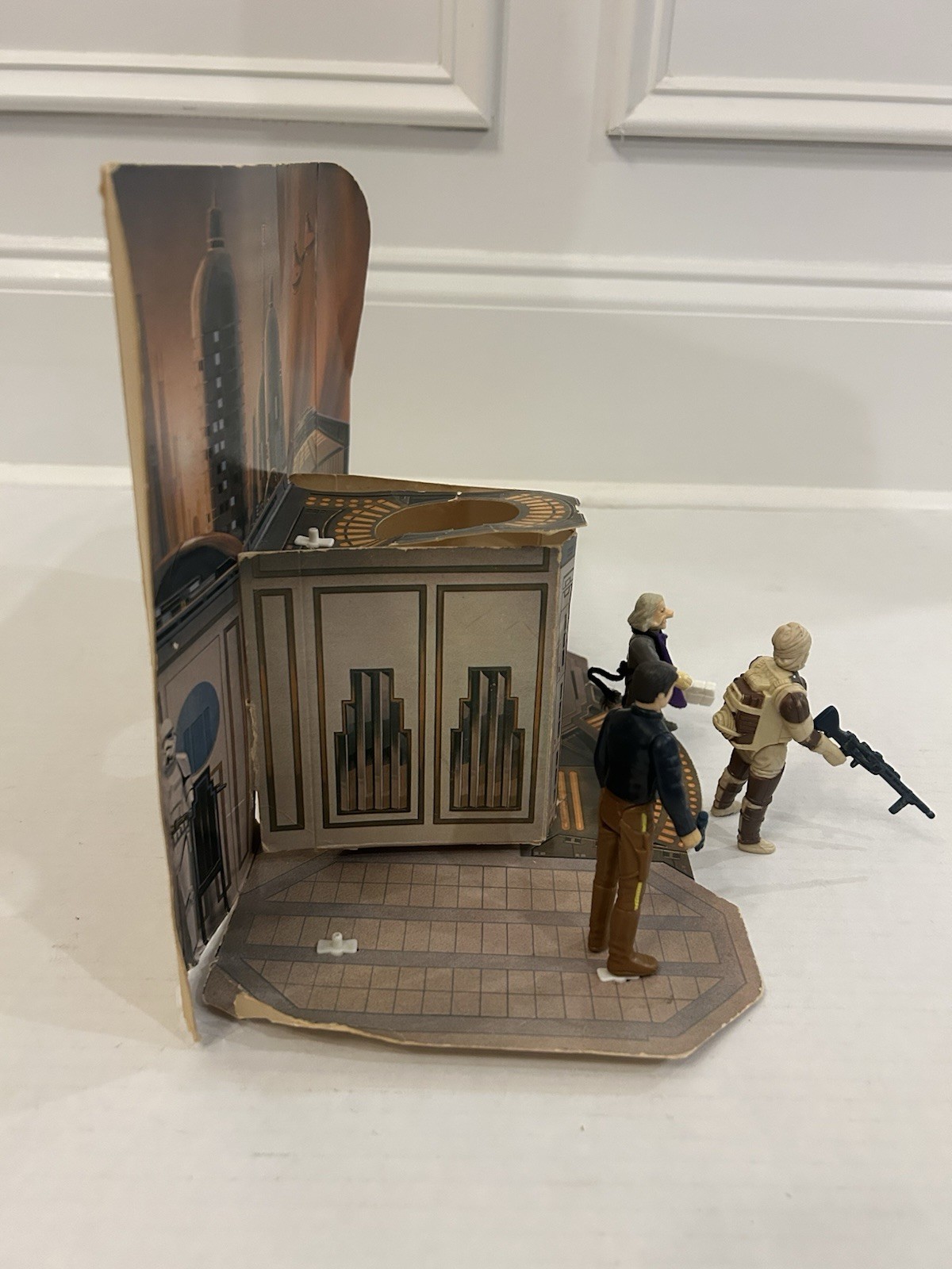 STAR WARS CLOUD CITY PLAYSET BACKDROP W FOOT PEGS & FIGS KENNER VINTAGE 1980 ESB