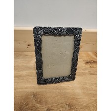 Vtg. Pewter Ornate Filigree Rose Picture Photo Frame Fits 4-1/4 x 6-1/2 Opening