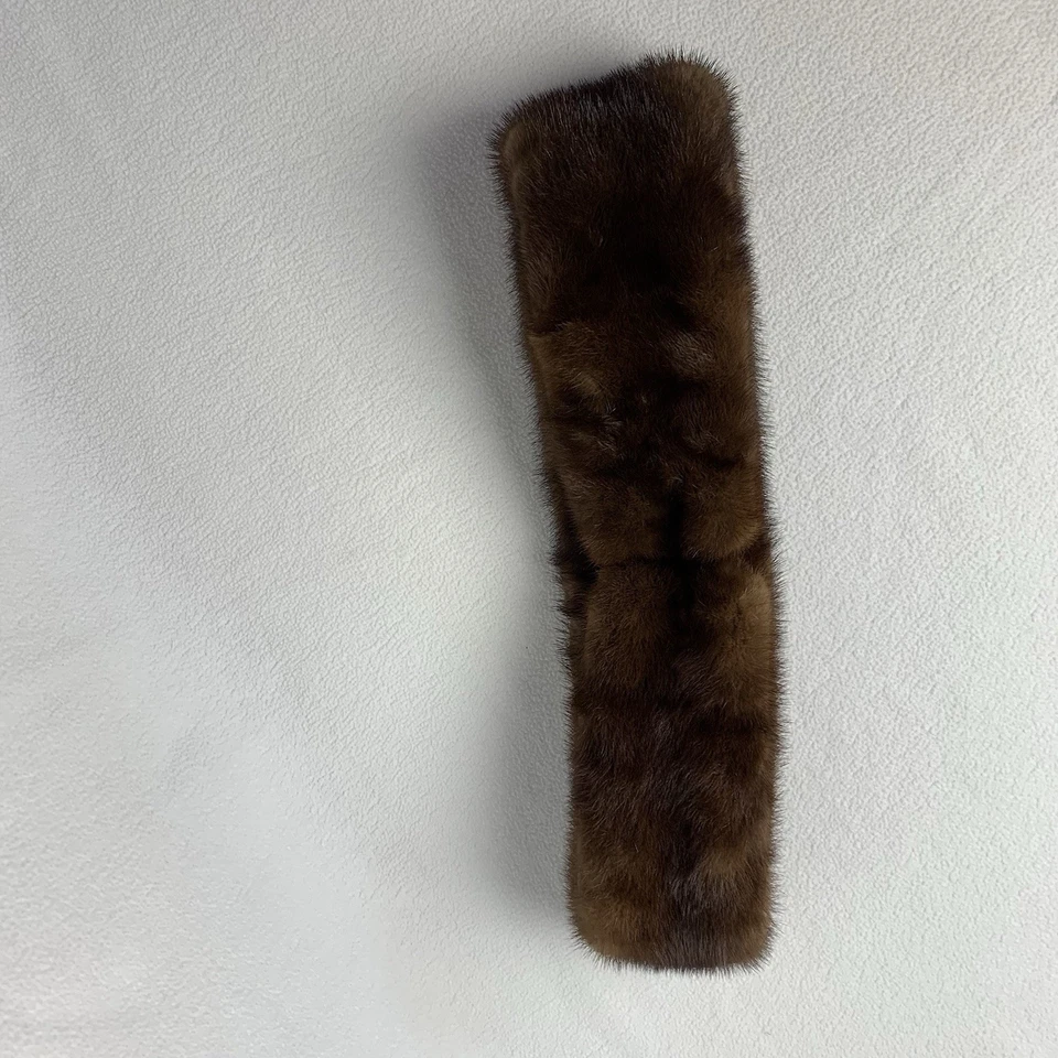 Gola de pele de vison marrom genuína forrada com fecho de gancho e laço vintage - Imagem 4 de 4