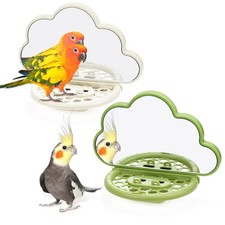 2 PCS Bird Mirror Toys for Cage with Perch Feeder for Parakeets Cockatiels